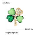 Green Four Leaf Clover Brooch Rhinestone Gold Tone Pin view 5
