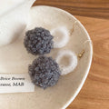 Fuzzy Double Pom Pom Drop Earrings in Pink and Gray view 7