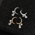 Crescent Hoop Earrings With Clear Teardrop Charms In Two Tones view 2