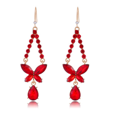 Red Gold Tone Ribbon Bow Tassel Crystal Five Designs Metal Dangle Earrings