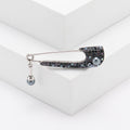Crystal Safety Pin Brooch with Pearl Drop in Three Tones view 3