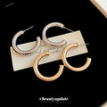 Textured Spotted C Hoop Stud Earrings Jewelry Pair view 2
