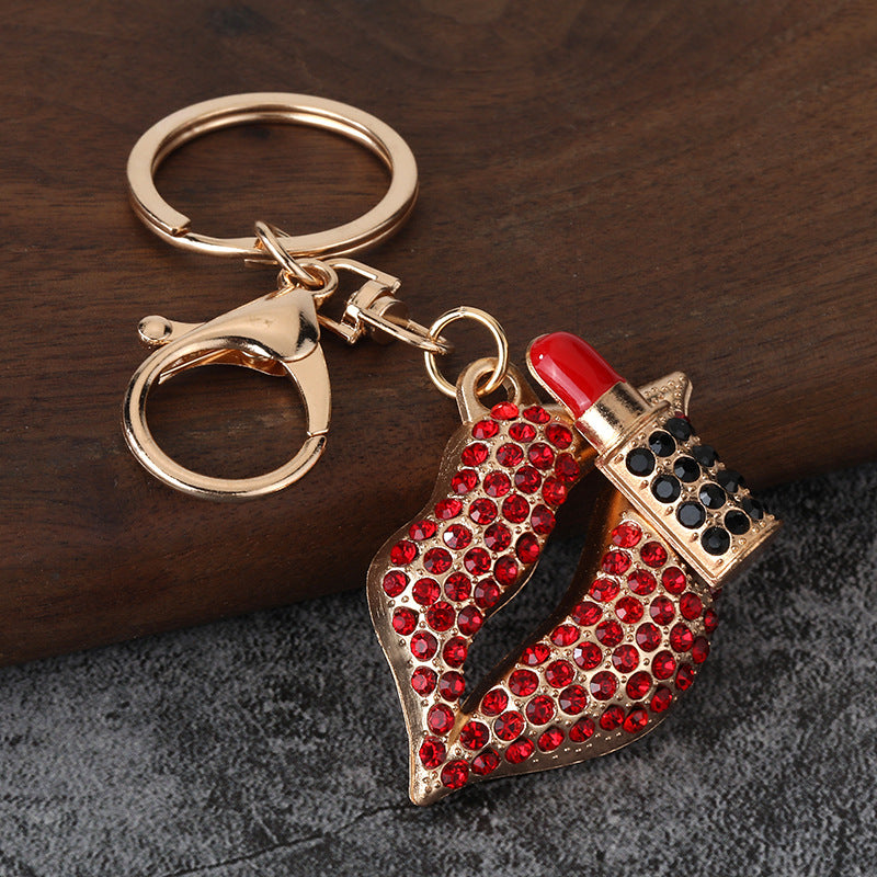 Rhinestone Lip Metal Keychain for Car Keys and Bag Charm