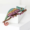 Large Crystal Chameleon Brooch in Green and Purple view 2
