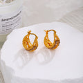 Gold Tone Braided Rope Texture Rounded Chunky Hoop Earrings view 2