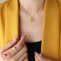 Hollow Xi Round Pendant Necklace Gold Rose Steel Tones view 3