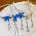 White Pearl Beaded Orchid Flower Necklace Drop Earrings view 2