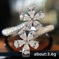 Double Flower Pear-Stone Open Ring Design In Silver Tone view 5