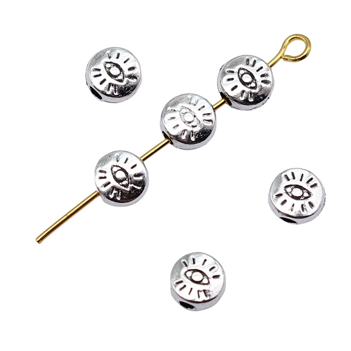 6x6mm 0.37g Antique Silver Zinc Alloy Double Sided Eye Spacer Beads for Bracelet Necklace Making