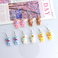 Miniature Flocked Bow Bear Hook Earrings in Four Colors view 2