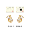 Gold Cat Hugging Clear Baguette Crystal Stud Earrings view 3
