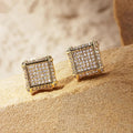 Square Pavé Stud Earrings In Gold And Silver Tone In A Polished Decorative Design view 1