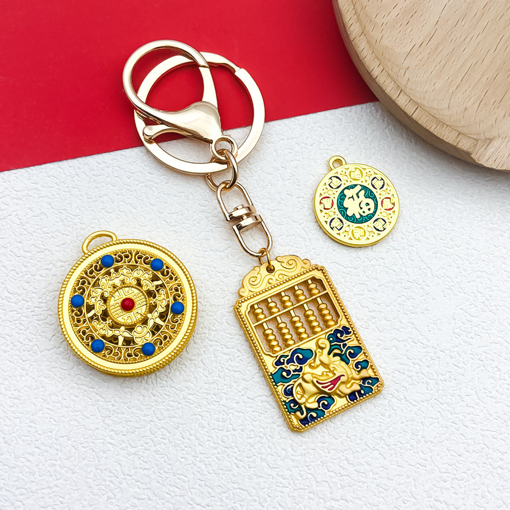 Gold Tone Zinc Alloy Longevity Lock Abacus Fu Lock Hollow charm pendants for DIY bracelets