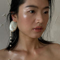 Shell and Pearl Asymmetric Long Drop Single Stud Earring view 3