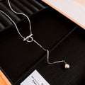 Silver OT Toggle Snake Chain Ball Drop Lariat Necklace view 6