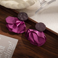 Fuchsia Fabric Petal Flower Black Round Stud Earrings view 2