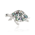 Silver Tone Turtle Brooch Abalone Shell Clear Rhinestones view 1