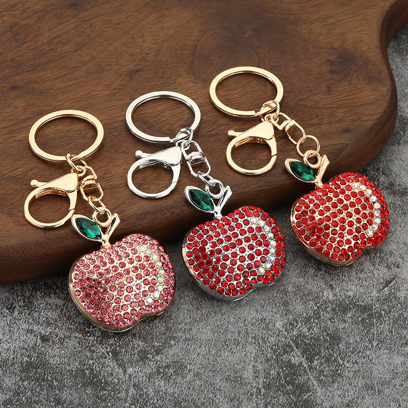 Rhinestone Apple Metal Keychain Car Bag Charm Pendant