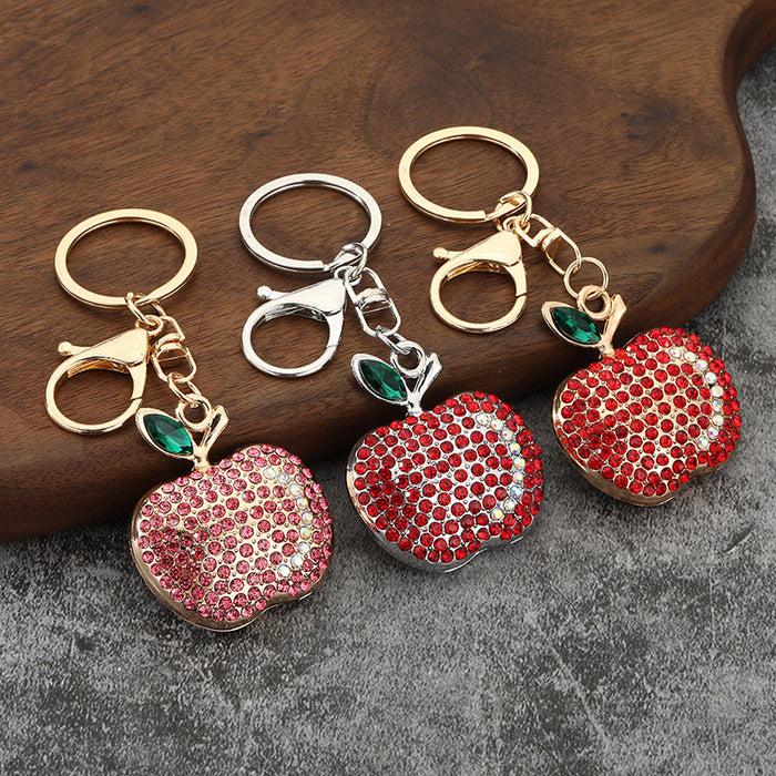 Rhinestone Apple Metal Keychain Car Bag Charm Pendant