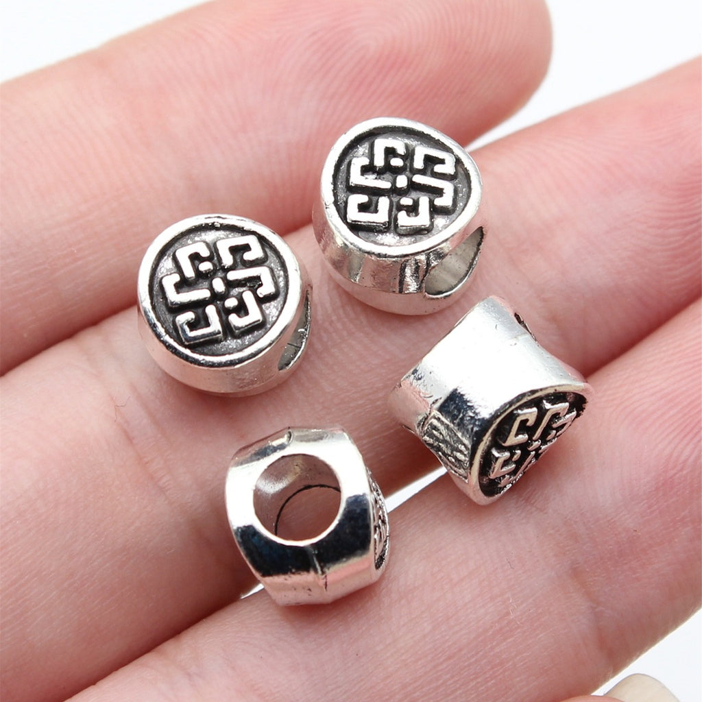 10.4x9.6x8.3mm 2.2g Antique Silver Zinc Alloy Vintage Pattern Large Hole Spacer Beads for DIY Jewelry Making