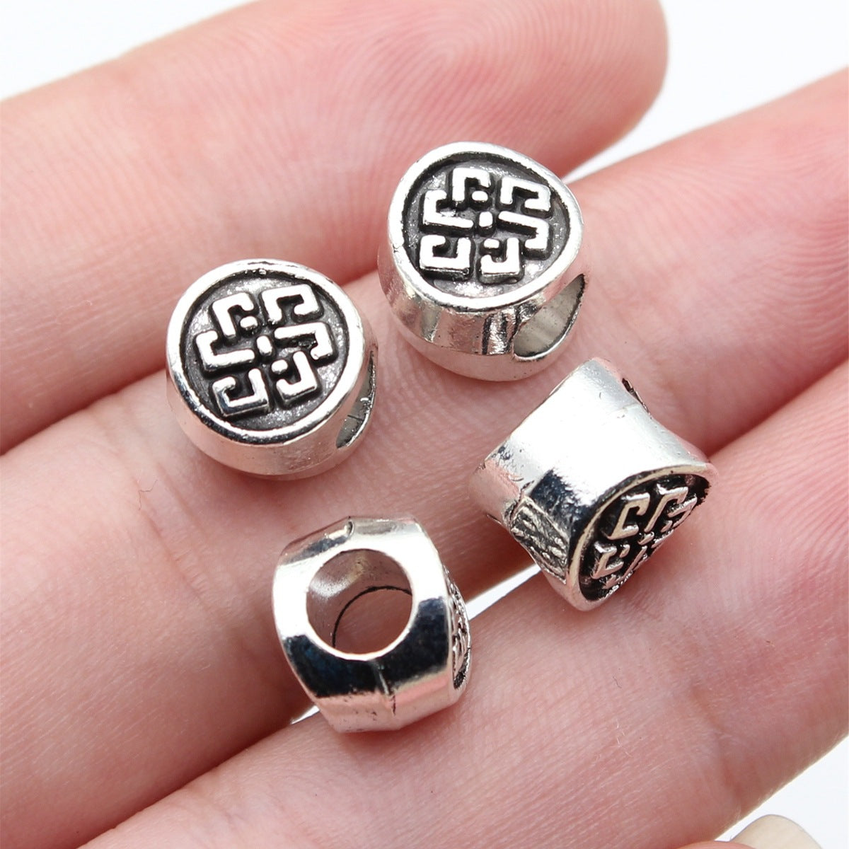 10.4x9.6x8.3mm 2.2g Antique Silver Zinc Alloy Vintage Pattern Large Hole Spacer Beads for DIY Jewelry Making