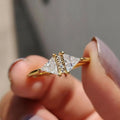 Gold Dual Triangle Clear Stone Ring Center Pavé Bar view 1