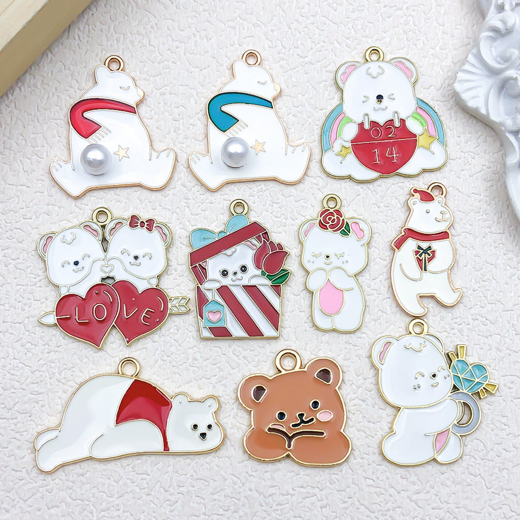 Zinc Alloy Christmas Bear Love Heart charm pendants for DIY necklaces earrings jewelry