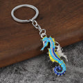 Blue And Yellow Seahorse Keychain, Gold Tone Or Silver Tone view 4