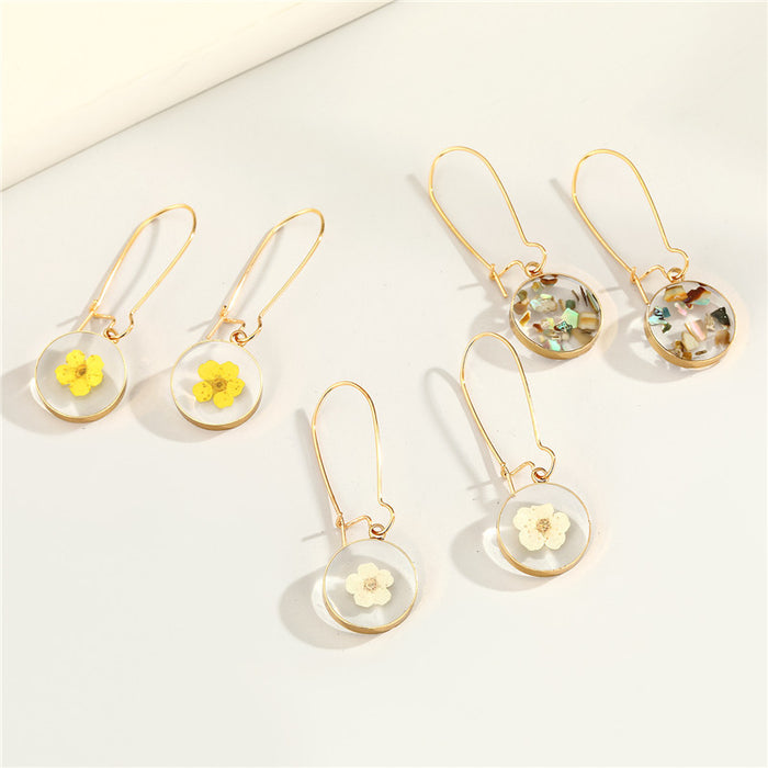 Gold Tone Round Clear Resin Flower Drop Earrings in Three Designs