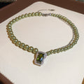 Green Bead Strand Necklace with Square Pendant Statement Jewelry Design view 6