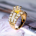 Round Clear Solitaire Baguette Multi-Row Wide Ring Gold Tone view 4