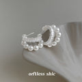 Silver Tone Pearl Row And Clear Stone Double C Hoop Earrings view 4