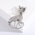 Silver Tone Cat Brooch With Shell Effect Body and Heart Tail view 4