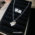 Mother of Pearl Clover Flower Studs and Pendant Necklace view 4