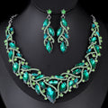 Black Silver Tone Crystal Leaf Collar Crystal Five Designs Metal Necklace and Earring Set view 7