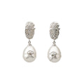 Silver Tone Crystal Leaf Studs With Large Faux Pearl Drops view 5