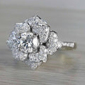Round Clear Solitaire Sculpted Rose Flower Ring In Silver Tone view 2