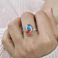 Orange Blue Oval Ring in Antique Silver-Tone Metal Jewelry view 5