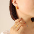 Chunky C-Hoop Earrings Faux Pearl Zircon Gold Steel view 4