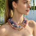 Multicolor Twelve Millimeter Round Bead Necklace With Carabiner Clasp view 4