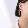 Detachable Dual Ring Stud Earrings Gold Steel Two-Tone Options view 4