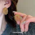 Gold Tone Layered Firework Fringe Statement Stud Earrings view 1