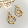Gold Tone Triple Irregular Round Loop Drop Stud Earrings view 1