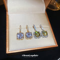 Square Crystal Drop Earrings in White and Pale Green Options view 3