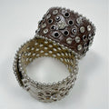 Leather Rhinestone Stud Snap Cuff Bangle White Cream view 2