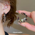 Leopard Fabric Wrapped Crystal C Hoop Earrings Jewelry Accessory view 2