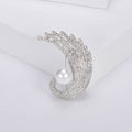 Crystal Feather Swirl Brooch With Double Pearls Jacket and Scarf Accessory view 4
