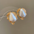 Gold Tone Irregular White Pearl Triangle Stud Earrings view 6