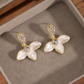White Pearl Look Three Petal Clear Top Dangle Earrings view 3