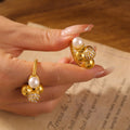 Twisted Band Multi-Sphere Pearl Pavé Gold Steel Rings view 1
